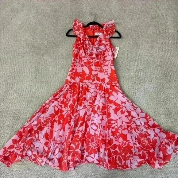 New with tags Eliza J Handkerchief Hem Midi Orange & Lilac dress - Picture 7 of 8